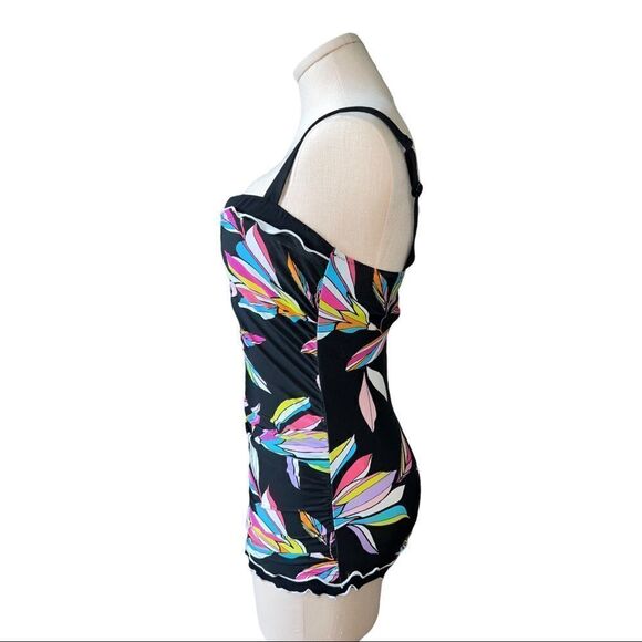 Profile by Gottex Black Floral Monaco Printed D-Cup Tankini Top 34D Slimming New - Picture 5 of 11